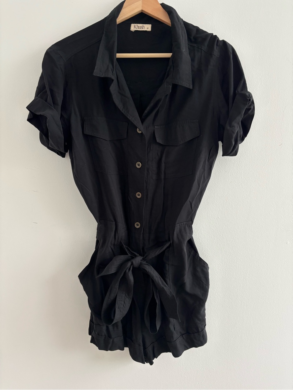 Khush Black Romper with Tie-Waist Detail